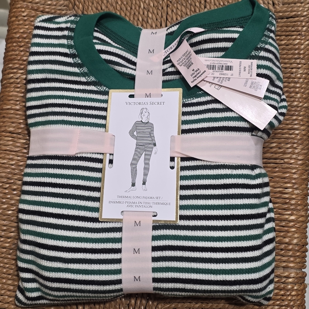 Victoria's Secret Green and Black Striped Pajama Set
